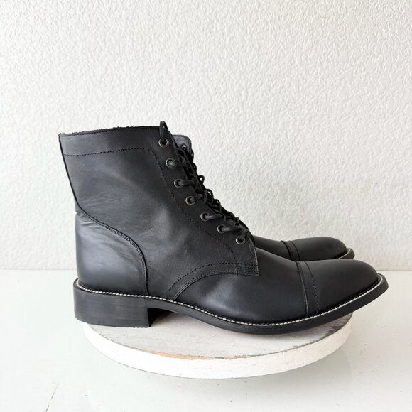 NEW Lane Mens Black Ankle Boots Size 13 Lace-up Short Boot Casual Leather Sole - Picture 2 of 11